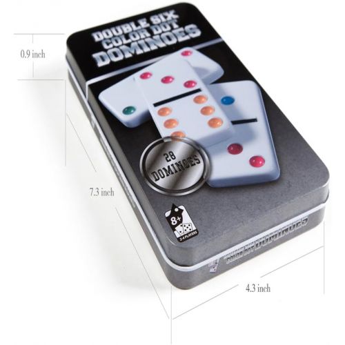  [아마존베스트]Dominoes Set Mexican Train Dominoes  AOQING Domino Game Tenons Double 6 Color 28 Dominos Tin Box Package