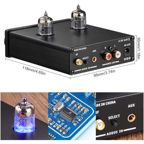  AOSHIKE [New Upgraded] AIYIMA A3 PRO GE5654 Tube Preamplifier Bluetooth 5.0 with Treble & Bass Adjustment DC12V HiFi Audio Preamp for Home Audio Amplifier System(Black+BT 5.0)