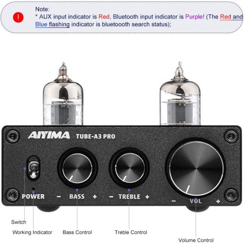  AOSHIKE [New Upgraded] AIYIMA A3 PRO GE5654 Tube Preamplifier Bluetooth 5.0 with Treble & Bass Adjustment DC12V HiFi Audio Preamp for Home Audio Amplifier System(Black+BT 5.0)