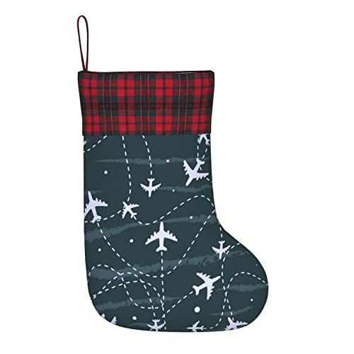 AOTOSE Travel Around The World Airplane Routes Christmas Stockings- 15.7 Inch Christmas Stockings Fireplace Hanging Stockings for Family Christmas Decoration Holiday Season Party Decor
