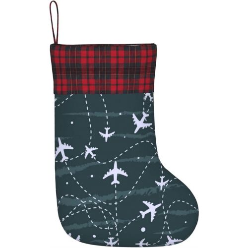  AOTOSE Travel Around The World Airplane Routes Christmas Stockings- 15.7 Inch Christmas Stockings Fireplace Hanging Stockings for Family Christmas Decoration Holiday Season Party Decor