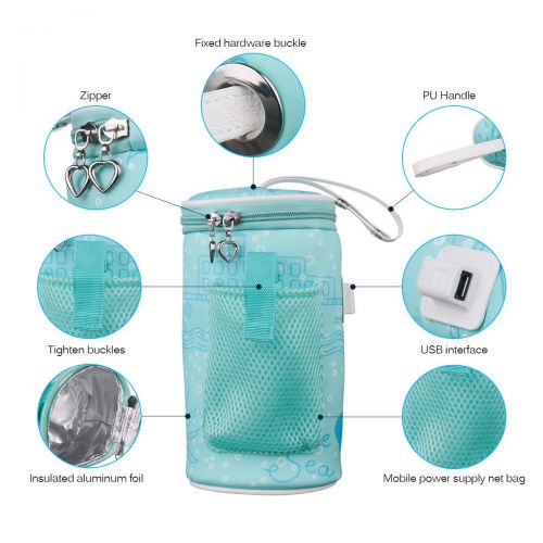  [아마존베스트]AOZBZ Baby Bottle Warmer Bag Portable USB Heating Intelligent Warm Breast Milk Insulated Tote Bag