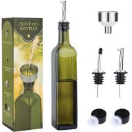 AOZITA 17oz Glass Olive Oil Bottle Dispenser - 500ml Green Oil and Vinegar Cruet with Pourers and Funnel - Olive Oil Carafe Decanter for Kitchen