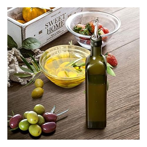  AOZITA 17oz Glass Olive Oil Bottle Dispenser - 500ml Green Oil and Vinegar Cruet with Pourers and Funnel - Olive Oil Carafe Decanter for Kitchen