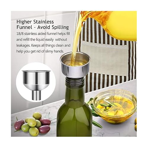  AOZITA [2 PACK] 17 oz Glass Olive Oil Dispenser Bottle Set - 500ml Dark Green Oil & Vinegar Cruet Bottle with Pourers, Funnel and Labels - Olive Oil Carafe Decanter for Kitchen