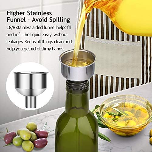  [2 PACK]Aozita 17 oz Glass Olive Oil Dispenser Bottle Set - 500ml Dark Green Oil & Vinegar Cruet Bottle with Pourers, Funnel and Labels - Olive Oil Carafe Decanter for Kitchen