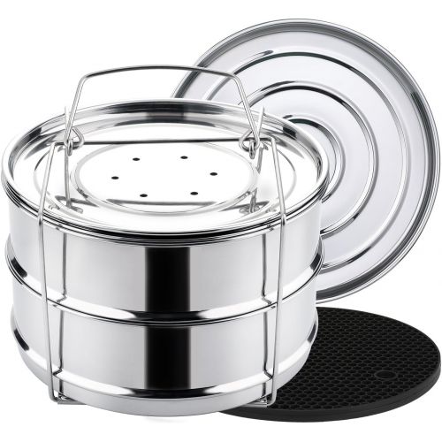  Aozita Stackable Steamer Insert Pans with Sling for Instant Pot Accessories 6/8 qt - Pot in Pot, Baking, Casseroles, Lasagna Pans, Food Steamer for Pressure Cooker, Upgrade Interch