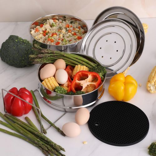  Aozita Stackable Steamer Insert Pans with Sling for Instant Pot Accessories 6/8 qt - Pot in Pot, Baking, Casseroles, Lasagna Pans, Food Steamer for Pressure Cooker, Upgrade Interch