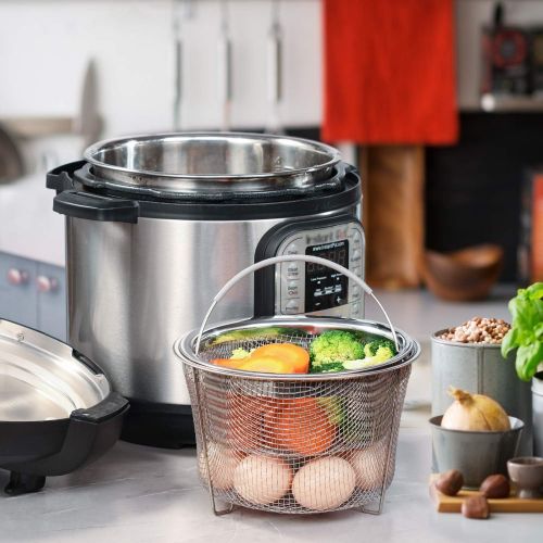  Aozita Steamer Basket for Instant Pot Accessories 6 qt or 8 quart - 2 Tier Stackable 18/8 Stainless Steel Mesh Strainer Basket - Silicone Handle - Vegetable Steamer Insert, Egg Bas