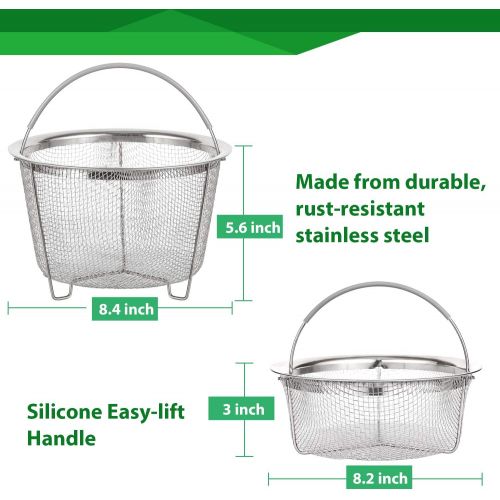  Aozita Steamer Basket for Instant Pot Accessories 6 qt or 8 quart - 2 Tier Stackable 18/8 Stainless Steel Mesh Strainer Basket - Silicone Handle - Vegetable Steamer Insert, Egg Bas
