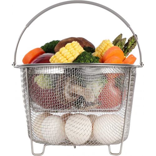  Aozita Steamer Basket for Instant Pot Accessories 6 qt or 8 quart - 2 Tier Stackable 18/8 Stainless Steel Mesh Strainer Basket - Silicone Handle - Vegetable Steamer Insert, Egg Bas