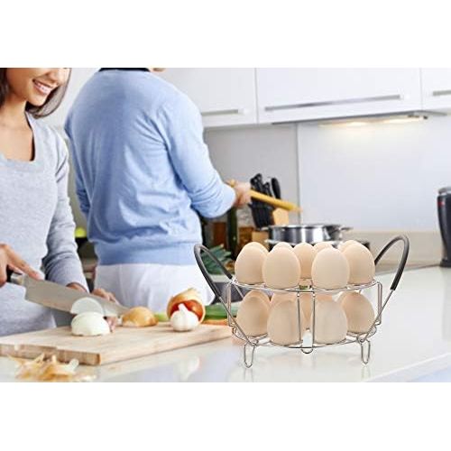  Aozita Multipurpose Stackable Egg Steamer Rack Trivet with Heat Resistant Silicone Handles Compatible for Instant Pot Accessories 6 Qt/8 Qt - 18 Egg Cooking Rack for Pressure Cooke