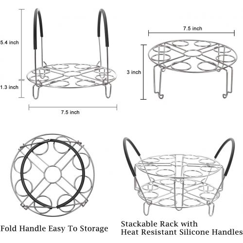  Aozita Multipurpose Stackable Egg Steamer Rack Trivet with Heat Resistant Silicone Handles Compatible for Instant Pot Accessories 6 Qt/8 Qt - 18 Egg Cooking Rack for Pressure Cooke