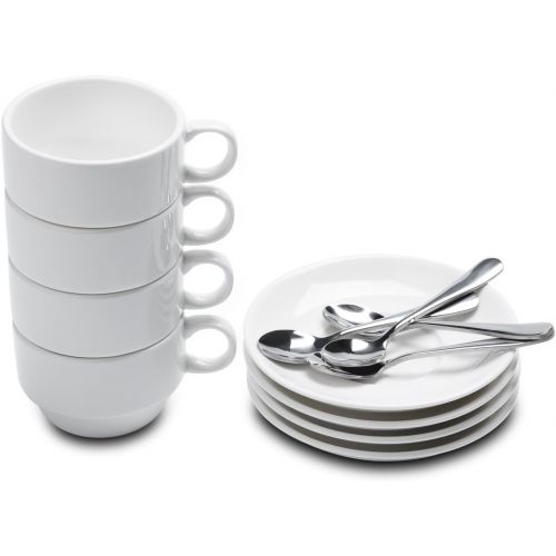  [아마존베스트]Aozita Espresso Cups and Saucers with Espresso Spoons, Stackable Espresso Mugs,12-piece 2.5-Ounce Demitasse Cups (Protective Packaging)