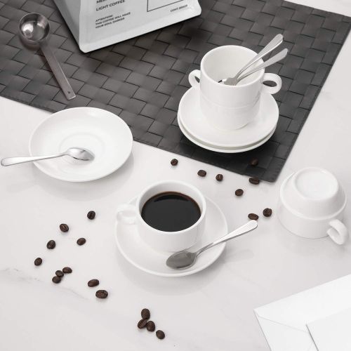  [아마존베스트]Aozita Espresso Cups and Saucers with Espresso Spoons, Stackable Espresso Mugs,12-piece 2.5-Ounce Demitasse Cups (Protective Packaging)