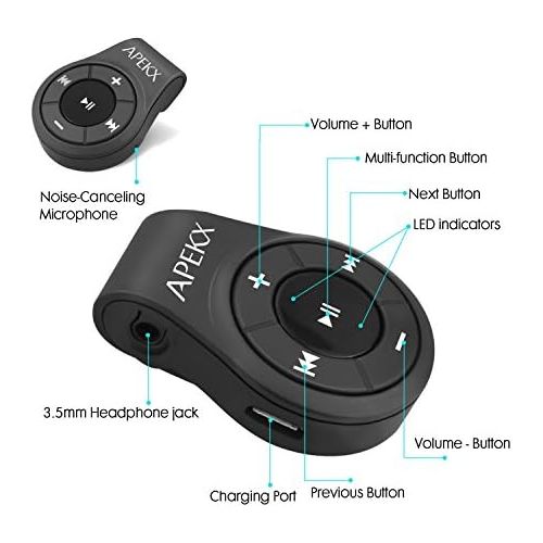  [아마존베스트]APEKX Clip Bluetooth Audio Adapter for Headphones, Headset, Speaker, Wireless Receiver with MIC for Hands-Free Call and Music