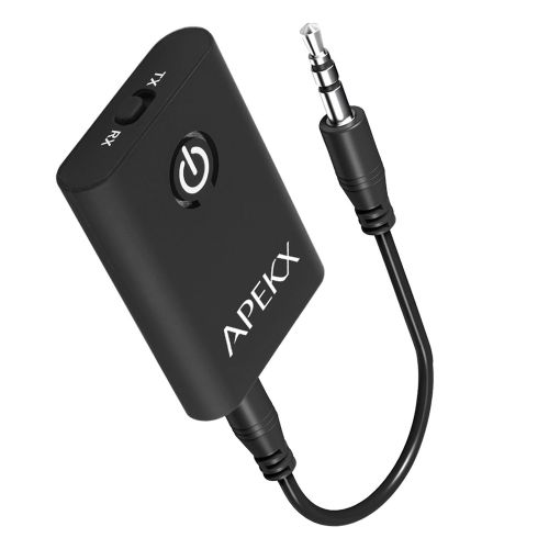  APEKX Bluetooth 4.1 Transmitter/Receiver, 2-in-1 Wireless 3.5mm Audio Adapter (2 Devices Simultaneously, for TV/Home Sound System): Home Audio & Theater