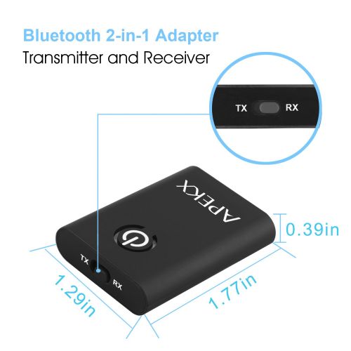  APEKX Bluetooth 4.1 Transmitter/Receiver, 2-in-1 Wireless 3.5mm Audio Adapter (2 Devices Simultaneously, for TV/Home Sound System): Home Audio & Theater