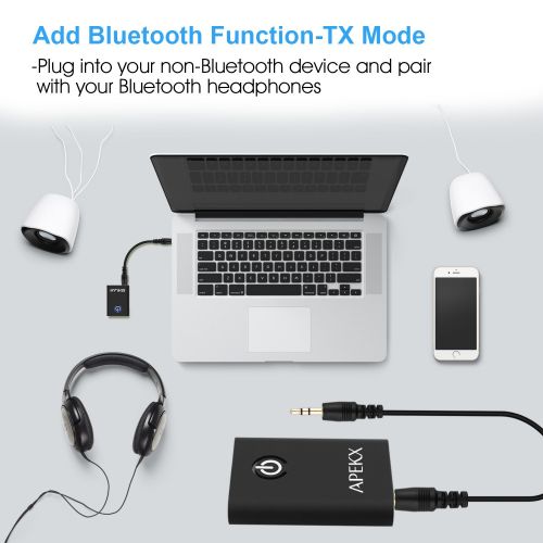  APEKX Bluetooth 4.1 Transmitter/Receiver, 2-in-1 Wireless 3.5mm Audio Adapter (2 Devices Simultaneously, for TV/Home Sound System): Home Audio & Theater