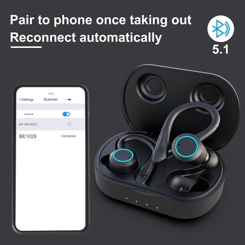  True Wireless Headphones, APEKX Update 5.1 Auto Pairing Touch Control HiFi Stereo Sound in-Ear Earphones Binaural Call Headset with Built-in Mic and Charging Case for Sports Runnin