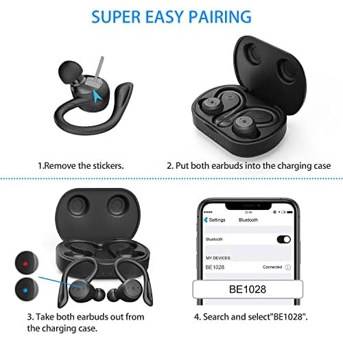  [아마존베스트]Sport Ergonomic Design Headphones APEKX True Wireless Bluetooth 5.0 Sports Earphones IPX7 Waterproof Stereo Sound Built-in Microphone Headphones Support Wireless Charging (Black)