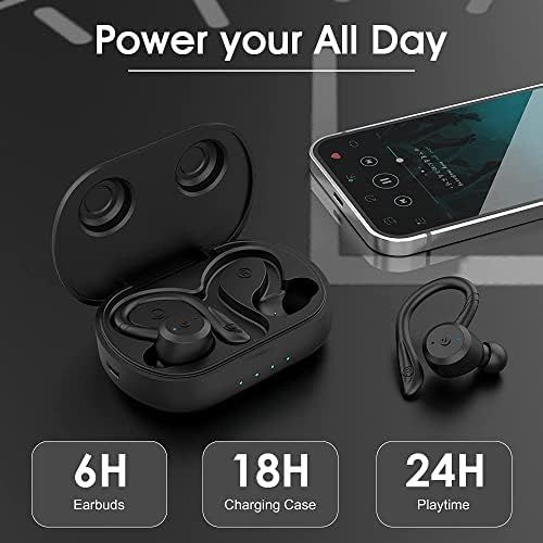  [아마존베스트]Sport Ergonomic Design Headphones APEKX True Wireless Bluetooth 5.0 Sports Earphones IPX7 Waterproof Stereo Sound Built-in Microphone Headphones Support Wireless Charging (Black)
