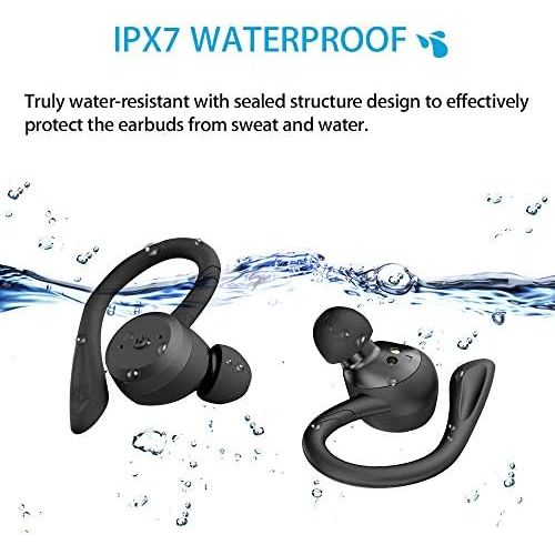  [아마존베스트]Sport Ergonomic Design Headphones APEKX True Wireless Bluetooth 5.0 Sports Earphones IPX7 Waterproof Stereo Sound Built-in Microphone Headphones Support Wireless Charging (Black)