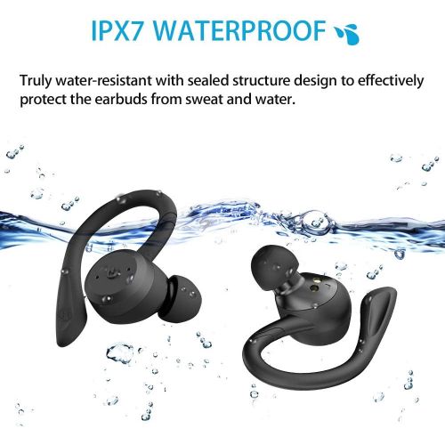  [아마존베스트]Sport Ergonomic Design Headphones APEKX True Wireless Bluetooth 5.0 Sports Earphones IPX7 Waterproof Stereo Sound Built-in Microphone Headphones Support Wireless Charging (Black)