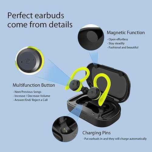  APEKX Bluetooth Headphones True Wireless Earbuds with Charging Case IPX7 Waterproof Stereo Sound Earphones Built in Mic in Ear Headsets Deep Bass for Sport Running Green