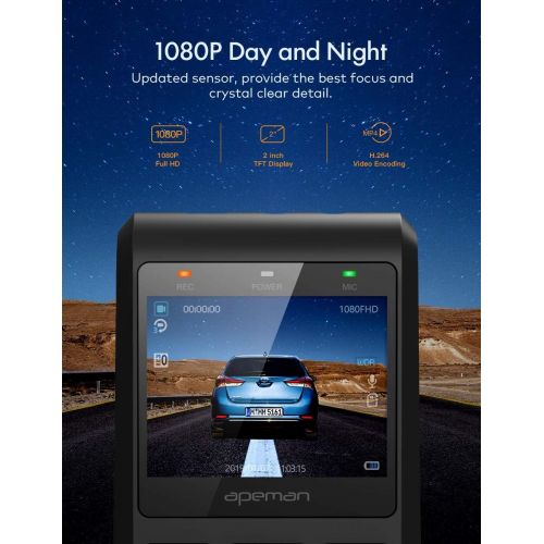  [아마존 핫딜] APEMAN Dash Cam, Front and Rear Camera for Cars FHD 1080P IPS Screen, Support GPS, SD Card Included, Night Vision, 170°Wide Angle, Motion Detection, Loop Recording, G-Sensor, Parki