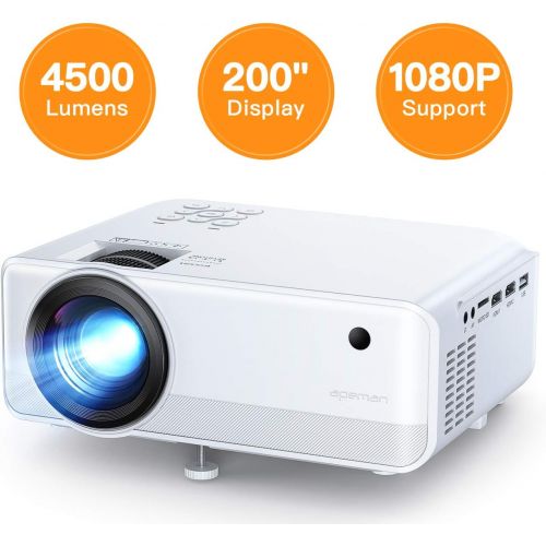  [아마존베스트]Projector APEMAN Mini Video Projector 4000 Lumen 1080p Supported LED Portable 50000 Hrs with Dual Built-in Speakers Support HDMI/TF/USB/RCA, Laptop/TV Stick/iOS/Android for Home Mo