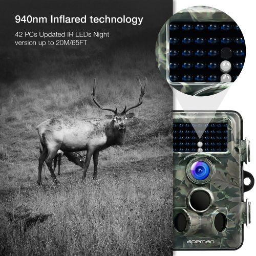  APEMAN Trail Camera 12MP 1080P HD Game&Hunting Camera with 130° Wide Angle Lens 120° Detection 42 Pcs 940nm Updated IR LEDs Night Version up to 20M65FT Wildlife Camera with IP66 S