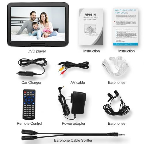  APESIN Portable DVD Player, 14.1 inch Swivel Screen, SD Card Slot and USB Port - Black