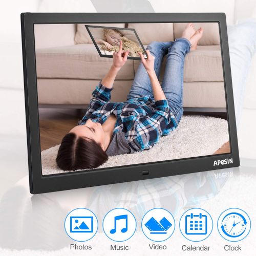  Digital Photo Frame, APESIN 15.4 inch 1440 x 900 Pixels HD Screen, MP3 Music 1080P HD Video Playback, E-BookClockCalendarAlarm Clock(Black)