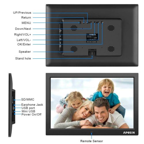  Digital Picture Frame, APESIN 15.4 Inch HD Screen Motion Sensor(Black)