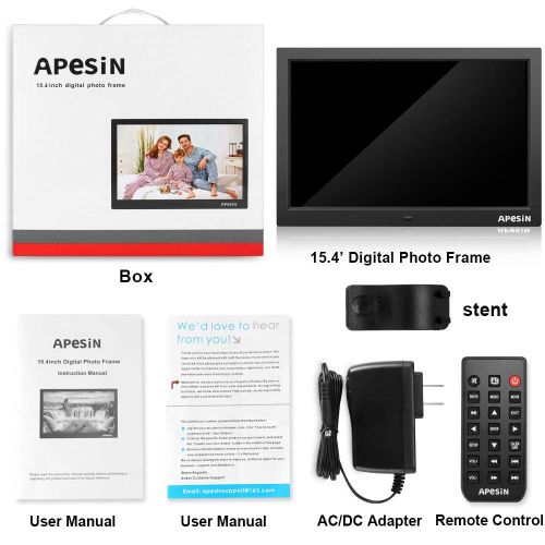  Digital Picture Frame, APESIN 15.4 Inch HD Screen Motion Sensor(Black)