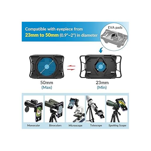  APEXEL Telescope Phone Adapter, Binocular Photo Adapter for Android & iPhone, Phone Holder Mount for Telescope, Monocular, Binocular, Microscope, Spotting Scope. (Including Bluetooth Shutter Remote)