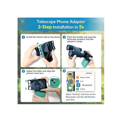  APEXEL Telescope Phone Adapter, Binocular Photo Adapter for Android & iPhone, Phone Holder Mount for Telescope, Monocular, Binocular, Microscope, Spotting Scope. (Including Bluetooth Shutter Remote)