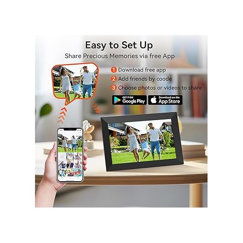  Digital Picture Frame 10.1 Inch WiFi Digital Photo Frame,1280 * 800 HD IPS Touch Screen Smart Cloud Photo Frame, to Share Photos Or Videos Remotely Via APP Email (Black)