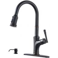 [아마존핫딜][아마존 핫딜] APPASO Pull Down Kitchen Faucet with Magnetic Docking Sprayer Oil Rubbed Bronze, Antique Single Handle High Arc Single Hole Pull Out Kitchen Sink Faucets with Soap Dispenser