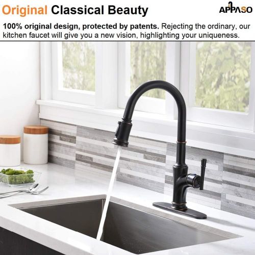  [아마존핫딜][아마존 핫딜] APPASO Pull Down Kitchen Faucet with Magnetic Docking Sprayer Oil Rubbed Bronze, Antique Single Handle High Arc Single Hole Pull Out Kitchen Sink Faucets with Soap Dispenser