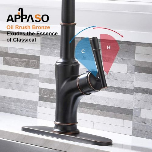  [아마존핫딜][아마존 핫딜] APPASO Pull Down Kitchen Faucet with Magnetic Docking Sprayer Oil Rubbed Bronze, Antique Single Handle High Arc Single Hole Pull Out Kitchen Sink Faucets with Soap Dispenser