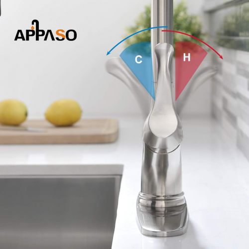  [아마존핫딜][아마존 핫딜] APPASO Pull Down Kitchen Faucet with Sprayer Stainless Steel Brushed Nickel - Single Handle Commercial High Arc Pull Out Spray Head Kitchen Sink Faucets with Deck Plate