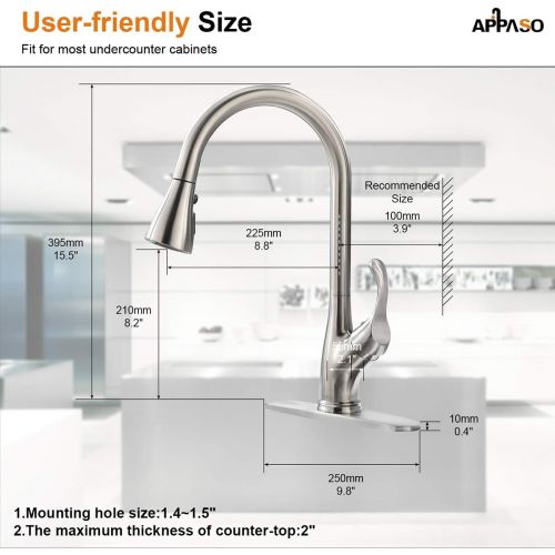  [아마존핫딜][아마존 핫딜] APPASO Pull Down Kitchen Faucet with Sprayer Stainless Steel Brushed Nickel - Single Handle Commercial High Arc Pull Out Spray Head Kitchen Sink Faucets with Deck Plate