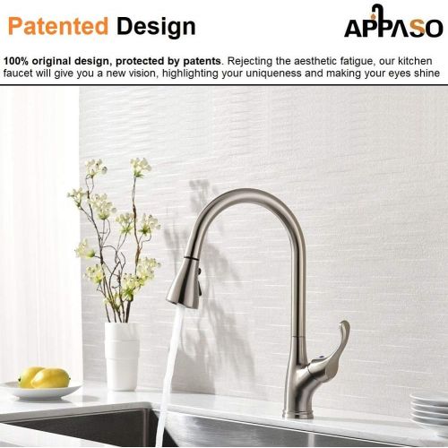  [아마존핫딜][아마존 핫딜] APPASO Pull Down Kitchen Faucet with Sprayer Stainless Steel Brushed Nickel - Single Handle Commercial High Arc Pull Out Spray Head Kitchen Sink Faucets with Deck Plate