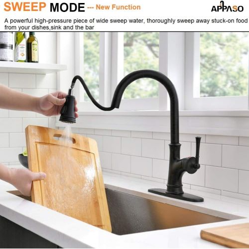  [아마존 핫딜] APPASO Matte Black Pull Down Kitchen Faucet with Magnetic Docking Sprayer and Soap Dispenser - Single Handle High Arc Single Hole Pull Out Kitchen Sink Faucets with Deck Plate