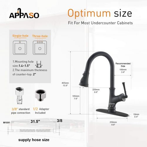  [아마존 핫딜] APPASO Matte Black Pull Down Kitchen Faucet with Magnetic Docking Sprayer and Soap Dispenser - Single Handle High Arc Single Hole Pull Out Kitchen Sink Faucets with Deck Plate