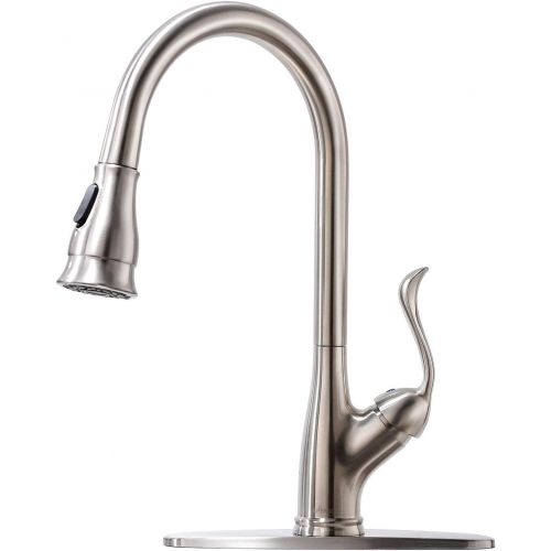  [아마존 핫딜] APPASO Kitchen Faucet with Pull Down Sprayer Brushed Nickel Stainless Steel - Single Handle High Arc Pull Out Spray Head Single Hole Kitchen Sink Faucets with Deck Plate