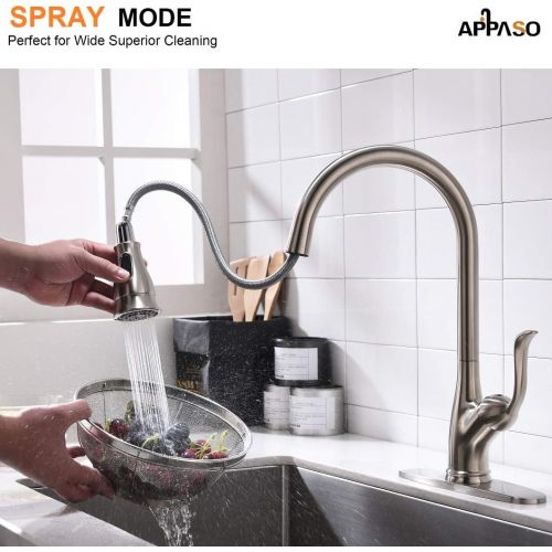  [아마존 핫딜] APPASO Kitchen Faucet with Pull Down Sprayer Brushed Nickel Stainless Steel - Single Handle High Arc Pull Out Spray Head Single Hole Kitchen Sink Faucets with Deck Plate