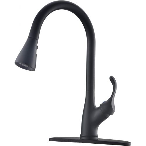  [아마존 핫딜] APPASO Matte Black Kitchen Faucet with Pull Down Sprayer - Single Handle Commercial High Arc One Hole Pull Out Spray Head Kitchen Sink Faucets with Deck Plate